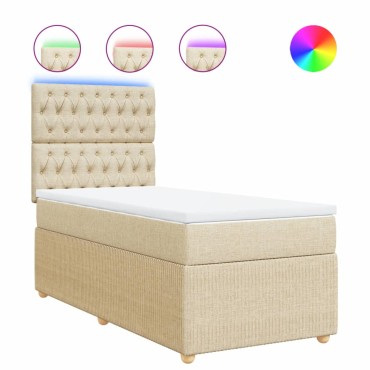 vidaXL Κρεβάτι Boxspring με Στρώμα Κρεμ 100 x 200 εκ. Υφασμάτινο