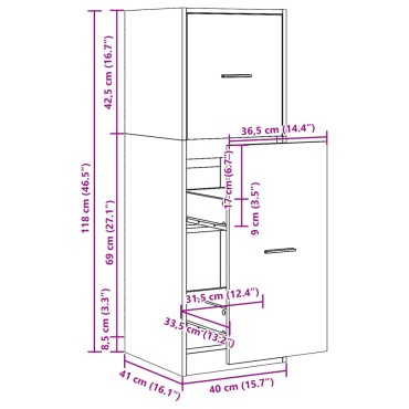 vidaXL Συρταριέρα Γενικής Χρήσης Μαύρο 40x41x118cm Επεξ. Ξύλο 1 τεμ.