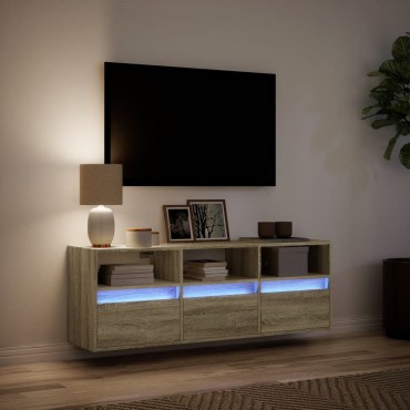 vidaXL Έπιπλο Τοίχου Τηλεόρασης με LED Sonoma Δρυς 130x31x45cm