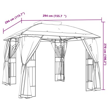vidaXL Κιόσκι με Διπλούς Τοίχους/Δίχτυ Κρεμ 2,94x2,94 μ. από Ατσάλι