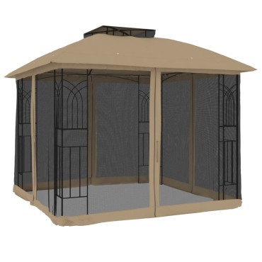 vidaXL Κιόσκι με Διπλούς Τοίχους/Δίχτυ Taupe 2,94x2,94 μ. από Ατσάλι