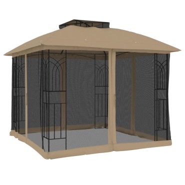 vidaXL Κιόσκι με Διπλούς Τοίχους/Δίχτυ Taupe 2,94x2,94 μ. από Ατσάλι