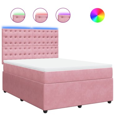 vidaXL Κρεβάτι Boxspring με Στρώμα Ροζ 140x190 εκ. Βελούδινο