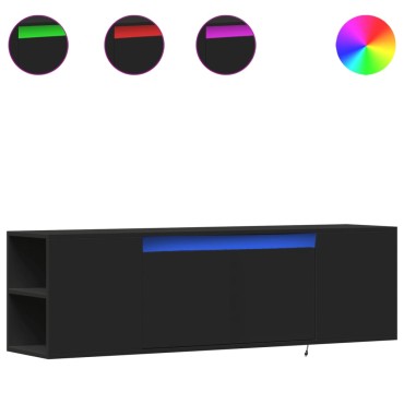 vidaXL Έπιπλο Τοίχου Τηλεόρασης με LED Μαύρο 135x31x39,5cm
