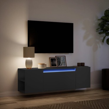 vidaXL Έπιπλο Τοίχου Τηλεόρασης με LED Μαύρο 135x31x39,5cm