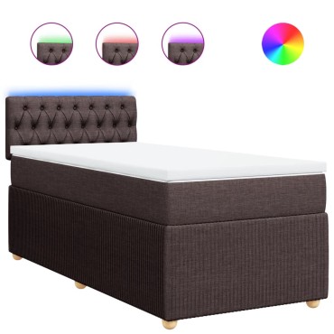vidaXL Κρεβάτι Boxspring με Στρώμα Σκούρο Καφέ 90x190 εκ. Υφασμάτινο