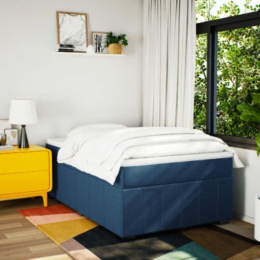 vidaXL Κρεβάτι Boxspring με Στρώμα Μπλε 120x200cm Υφασμάτινο 1 τεμ. - Μονό