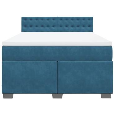 vidaXL Κρεβάτι Boxspring με Στρώμα Σκούρο Μπλε 140x200 εκ. Βελούδινο