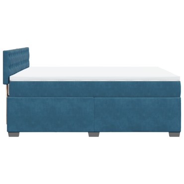 vidaXL Κρεβάτι Boxspring με Στρώμα Σκούρο Μπλε 140x200 εκ. Βελούδινο
