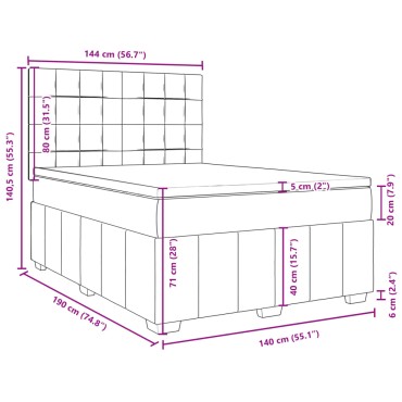 vidaXL Κρεβάτι Boxspring με Στρώμα Σκούρο Γκρι 140x190 εκ. Υφασμάτινο