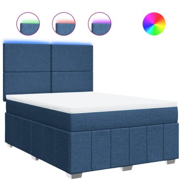 vidaXL Κρεβάτι Boxspring με Στρώμα Μπλε 140x200cm Υφασμάτινο 1 τεμ. - Διπλό