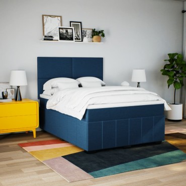 vidaXL Κρεβάτι Boxspring με Στρώμα Μπλε 140x200cm Υφασμάτινο 1 τεμ. - Διπλό
