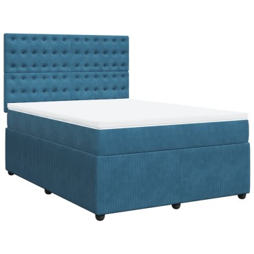 vidaXL Κρεβάτι Boxspring με Στρώμα Σκούρο Μπλε 140x200 εκ. Βελούδινο