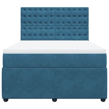 vidaXL Κρεβάτι Boxspring με Στρώμα Σκούρο Μπλε 140x200 εκ. Βελούδινο