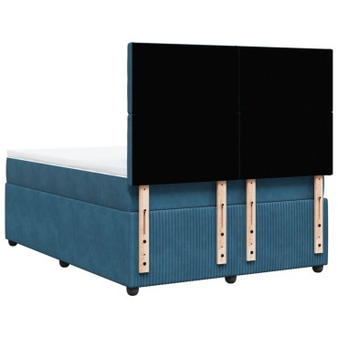 vidaXL Κρεβάτι Boxspring με Στρώμα Σκούρο Μπλε 140x200 εκ. Βελούδινο