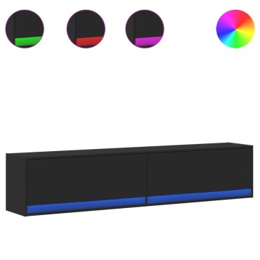 vidaXL Έπιπλο Τοίχου Τηλεόρασης με LED Μαύρο 180x31x38cm