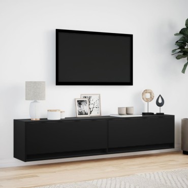 vidaXL Έπιπλο Τοίχου Τηλεόρασης με LED Μαύρο 180x31x38cm