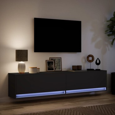 vidaXL Έπιπλο Τοίχου Τηλεόρασης με LED Μαύρο 180x31x38cm