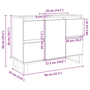 vidaXL Ντουλάπι Μπάνιου Sonoma Δρυς 80x33x60cm από Επεξεργ. Ξύλο 1 τεμ.
