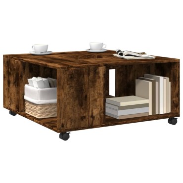 vidaXL Τραπεζάκι Σαλονιού Καπνιστή Δρυς 80x80x40cm Επεξεργασμ. Ξύλο 1 τεμ.