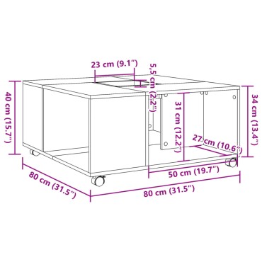vidaXL Τραπεζάκι Σαλονιού Καπνιστή Δρυς 80x80x40cm Επεξεργασμ. Ξύλο 1 τεμ.