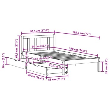 vidaXL Σκελετός Κρεβ. Χωρίς Στρώμα Καφέ Κεριού 90x190 εκ Μασίφ Πεύκο