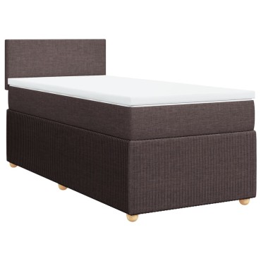 vidaXL Κρεβάτι Boxspring με Στρώμα Σκούρο Καφέ 90x190 εκ. Υφασμάτινο