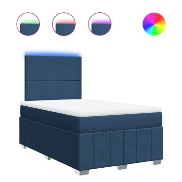 vidaXL Κρεβάτι Boxspring με Στρώμα Μπλε 120x200cm Υφασμάτινο 1 τεμ. - Μονό