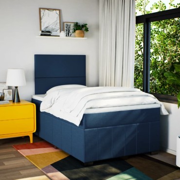 vidaXL Κρεβάτι Boxspring με Στρώμα Μπλε 120x200cm Υφασμάτινο 1 τεμ. - Μονό