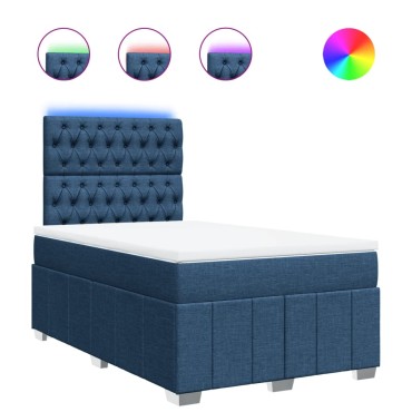 vidaXL Κρεβάτι Boxspring με Στρώμα Μπλε 120x200cm Υφασμάτινο 1 τεμ. - Μονό