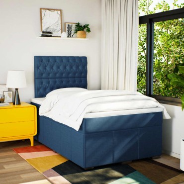 vidaXL Κρεβάτι Boxspring με Στρώμα Μπλε 120x200cm Υφασμάτινο 1 τεμ. - Μονό
