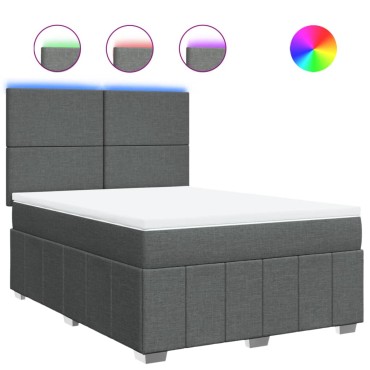 vidaXL Κρεβάτι Boxspring με Στρώμα Σκούρο Γκρι 140x190 εκ. Υφασμάτινο