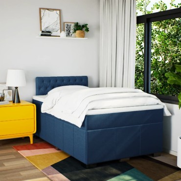 vidaXL Κρεβάτι Boxspring με Στρώμα Μπλε 120x200cm Υφασμάτινο 1 τεμ. - Μονό