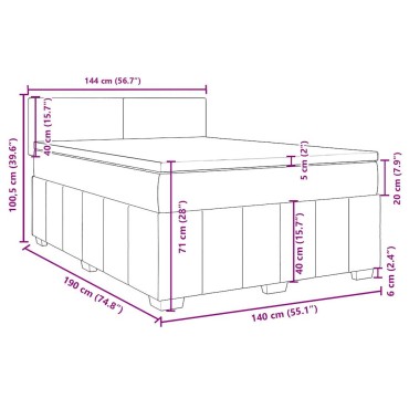 vidaXL Κρεβάτι Boxspring με Στρώμα Σκούρο Γκρι 140x190 εκ. Υφασμάτινο