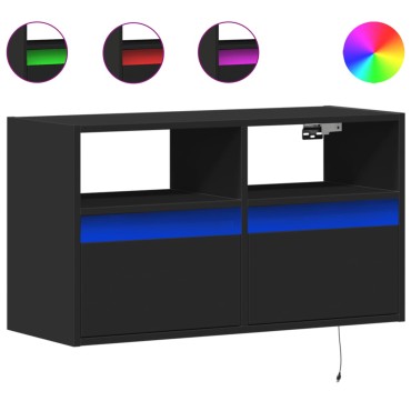 vidaXL Έπιπλο Τοίχου Τηλεόρασης με LED Μαύρο 80x31x45cm