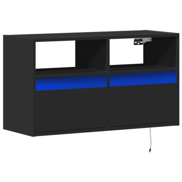 vidaXL Έπιπλο Τοίχου Τηλεόρασης με LED Μαύρο 80x31x45cm
