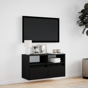 vidaXL Έπιπλο Τοίχου Τηλεόρασης με LED Μαύρο 80x31x45cm