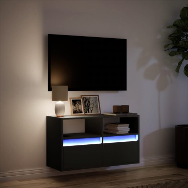 vidaXL Έπιπλο Τοίχου Τηλεόρασης με LED Μαύρο 80x31x45cm