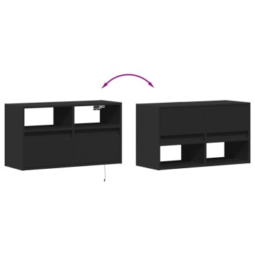 vidaXL Έπιπλο Τοίχου Τηλεόρασης με LED Μαύρο 80x31x45cm