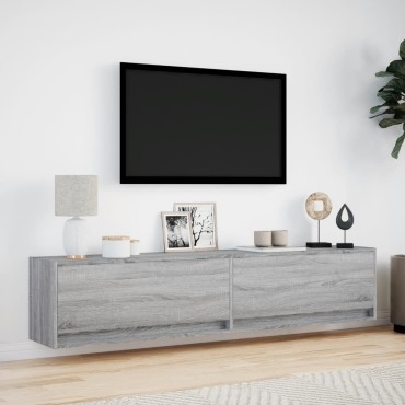 vidaXL Έπιπλο Τοίχου Τηλεόρασης με LED Γκρι Sonoma 180x31x38cm