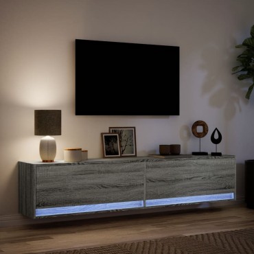 vidaXL Έπιπλο Τοίχου Τηλεόρασης με LED Γκρι Sonoma 180x31x38cm