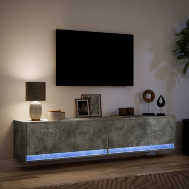 vidaXL Έπιπλο Τηλεόρασης με LED Γκρι Σκυροδέματος 180x31x38cm