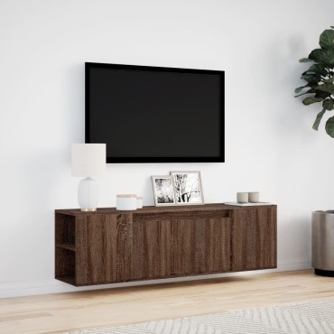 vidaXL Έπιπλο Τοίχου Τηλεόρασης με LED Καφέ Δρυς 135x31x39,5cm