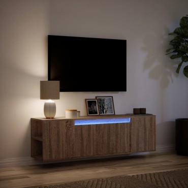 vidaXL Έπιπλο Τοίχου Τηλεόρασης με LED Καφέ Δρυς 135x31x39,5cm