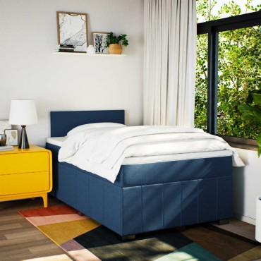 vidaXL Κρεβάτι Boxspring με Στρώμα Μπλε 120x200cm Υφασμάτινο 1 τεμ. - Μονό