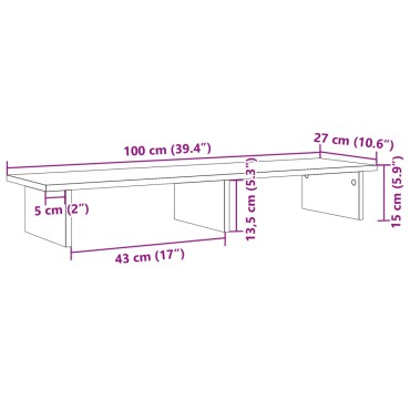 vidaXL Βάση Οθόνης Γκρι Σκυρ. 100x27x15 εκ. Επεξεργ. Ξύλο