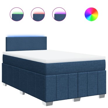 vidaXL Κρεβάτι Boxspring με Στρώμα Μπλε 120x200cm Υφασμάτινο 1 τεμ. - Μονό