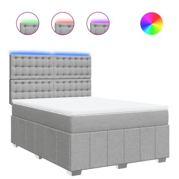 vidaXL Κρεβάτι Boxspring με Στρώμα Ανοιχτό Γκρι 140x190 εκ. Υφασμάτινο