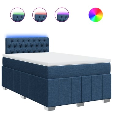 vidaXL Κρεβάτι Boxspring με Στρώμα Μπλε 120x200cm Υφασμάτινο 1 τεμ. - Μονό