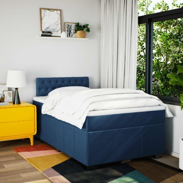vidaXL Κρεβάτι Boxspring με Στρώμα Μπλε 120x200cm Υφασμάτινο 1 τεμ. - Μονό